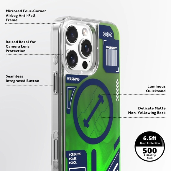 Cyberpunk Green Luminous Quicksand iPhone 16 Pro case | NWT - Picture 2 of 6